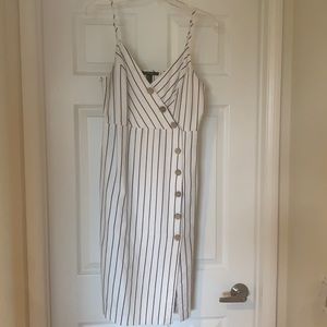 Cream and navy striped midi dress
